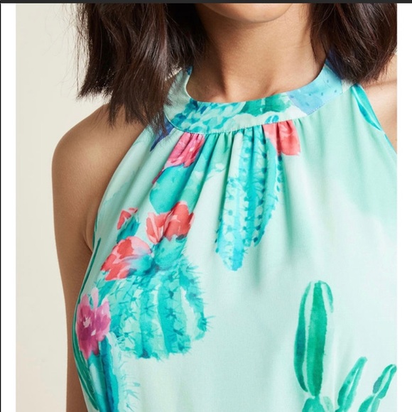 ModCloth Watercolor Halter Dress In Cactus RARE - Picture 4 of 8